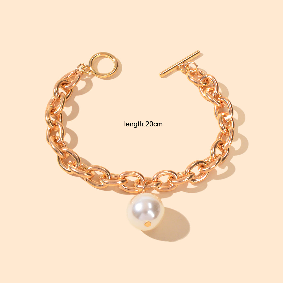 Punk Retro Pearl Beads Charm Crude Gold Link Bracelet Minimalist Ladies Jewelry-2
