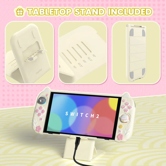 PlayVital Cherry Blossom Kitten™ – Custodia rosa adorabile con maniglie in silicone per Nintendo Switch 2 | Protezione e stile kawaii giapponese 🌸🐱