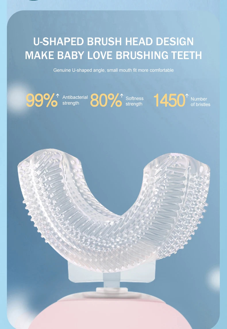 U-Shaped Electric Toothbrush for Kids, Smart Silicone Toothbrush for Kids, Automatic Sonic Toothbrush, Leuven Cartoon, 360°