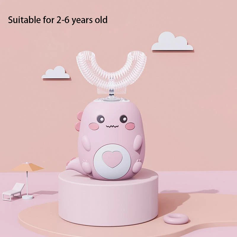 U-Shaped Electric Toothbrush for Kids, Smart Silicone Toothbrush for Kids, Automatic Sonic Toothbrush, Leuven Cartoon, 360°