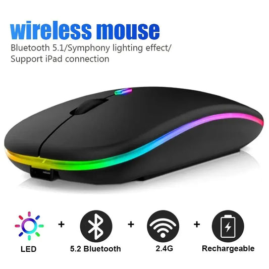 Mouse da gaming Bluetooth wireless RGB – Ergonomico & ricaricabile per PC e laptop