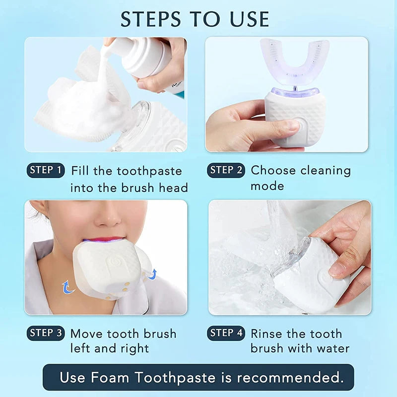 Automatic U-Shaped Electric Toothbrush, Rechargeable Wireless Silicone Bristles, Portable Cleaning, High-Quality Automatic Toothbrush