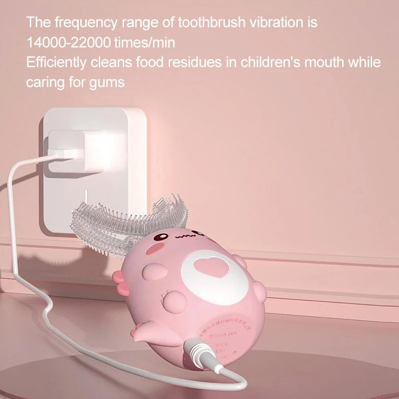 U-Shaped Electric Toothbrush for Kids, Smart Silicone Toothbrush for Kids, Automatic Sonic Toothbrush, Leuven Cartoon, 360°