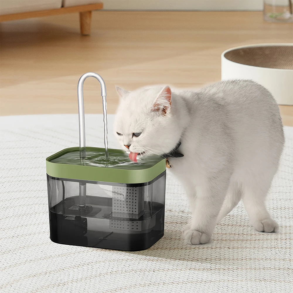 Cat Water Fountain – Silent USB Automatic Dispenser with Filter, 1.5 L, Black Transparent