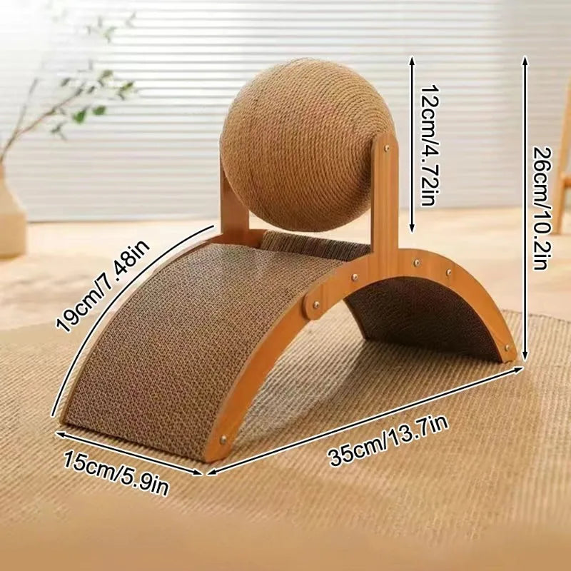 2-in-1 Cat Scratching Ball – Solid Wood and Durable Sisal Scratcher, Interactive Toy for Cats