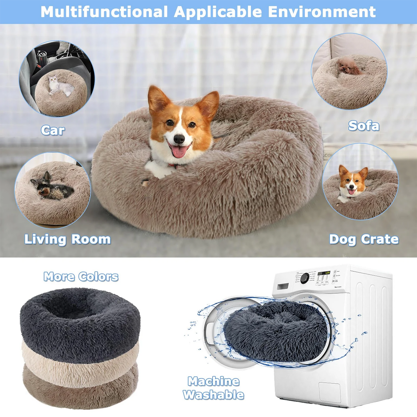 Round Pet Bed – Cozy and Warm Plush Sofa for Dogs and Cats, All Sizes