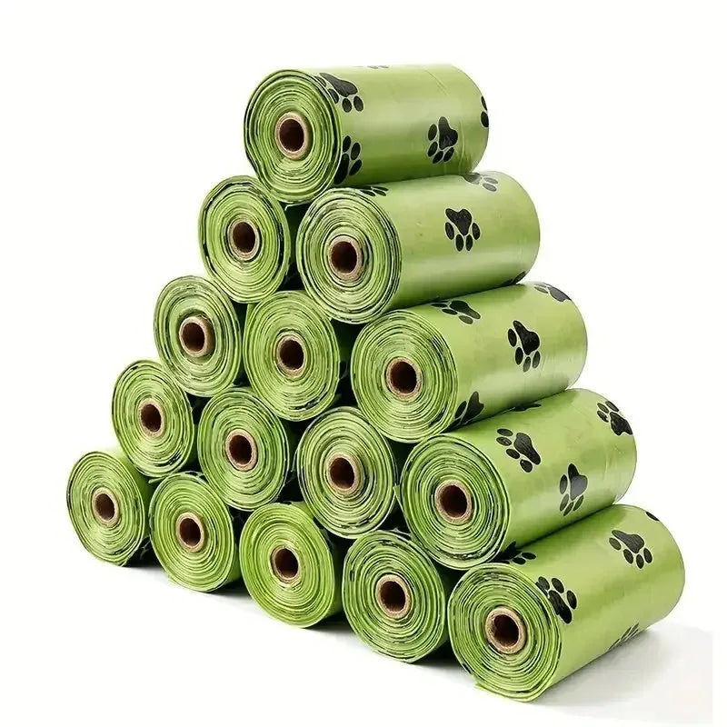 Thick Dog Poop Bags – 8 or 16 Rolls, Leak-Proof, for Walks and Outdoor Use, Random Green Pattern