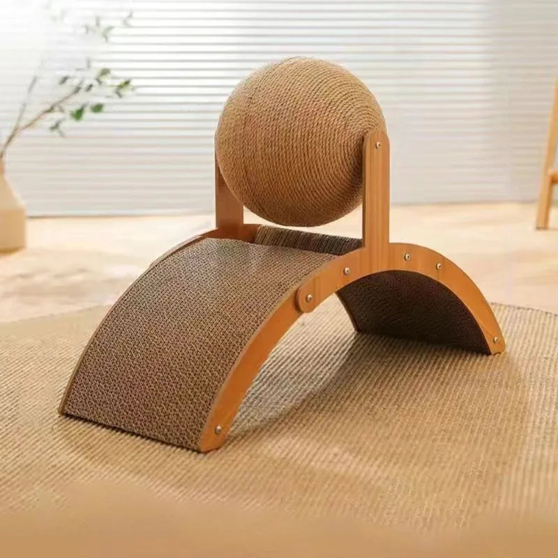 2-in-1 Cat Scratching Ball – Solid Wood and Durable Sisal Scratcher, Interactive Toy for Cats
