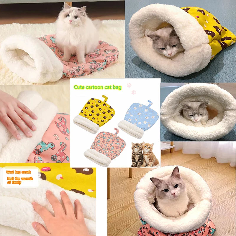Warm Closed Cat Bed – Cozy Wool Sleeping Bag, Ideal for Autumn and Winter