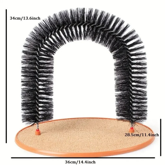Self-Grooming Cat Toy – Massage Arch with Brush and Scratching Pad, Interactive Black Cat Toy