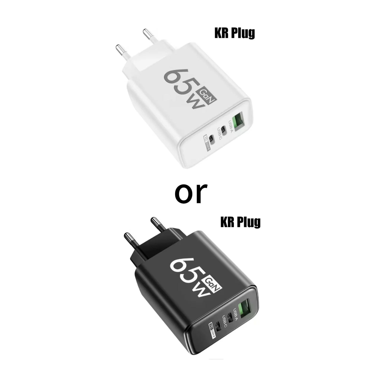 GAN 65W Fast Charging USB European Plug QC3.0 EU KR PD Fast Charging Head
