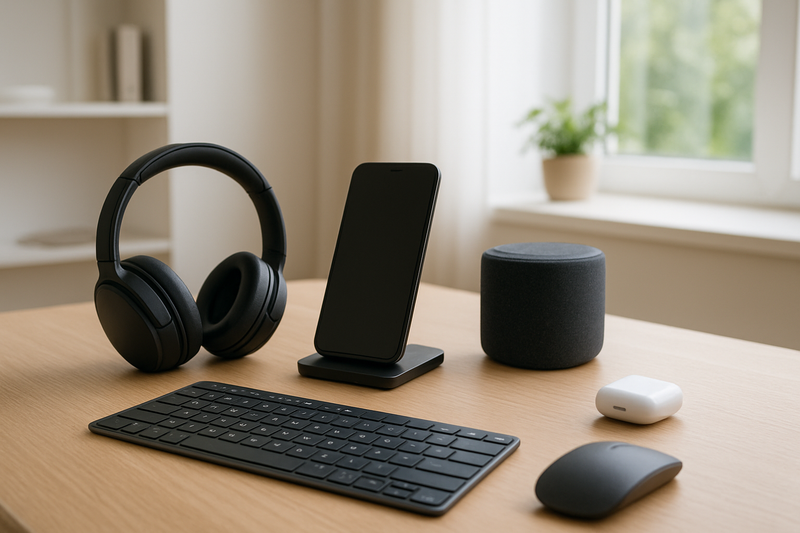 Stylish and practical electronic accessories on a modern desk, to make everyday life easier