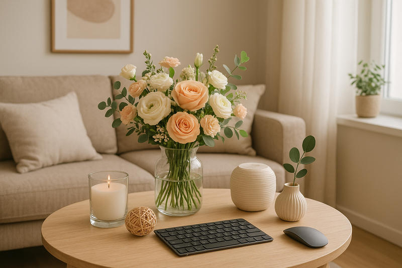 A cozy interior with elegant decorative objects and Floraya accessories to beautify everyday life