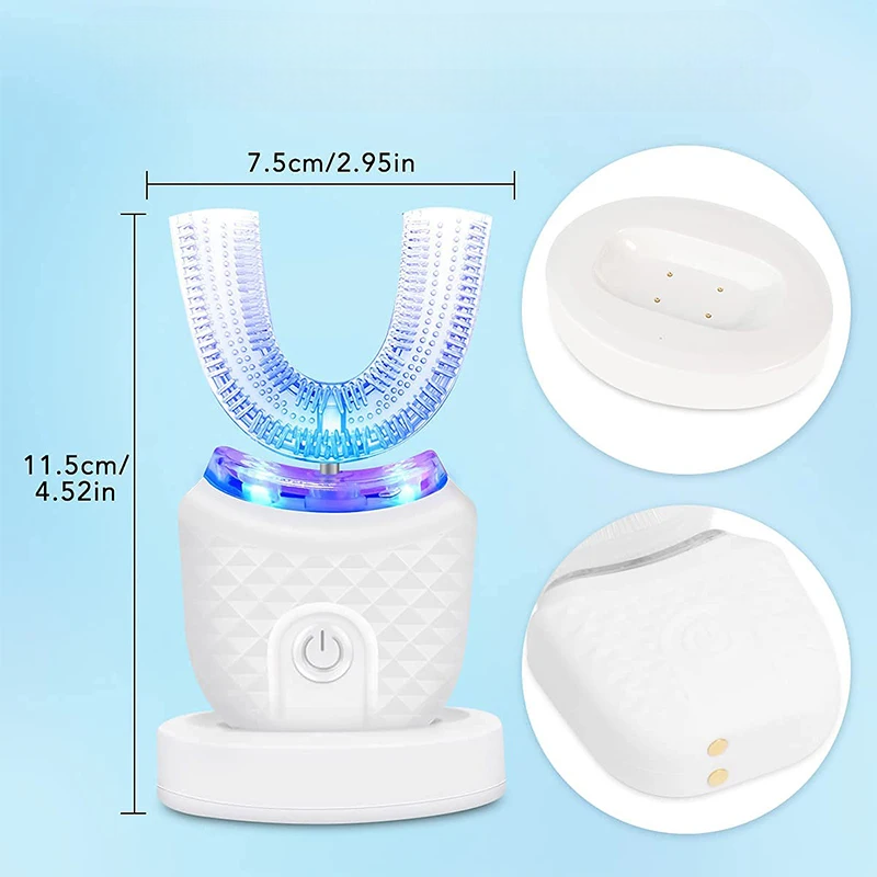 Spazzolino da denti elettrico automatico a forma di U, setole in silicone ricaricabili senza fili, pulizia portatile, spazzolino automatico di alta qualità