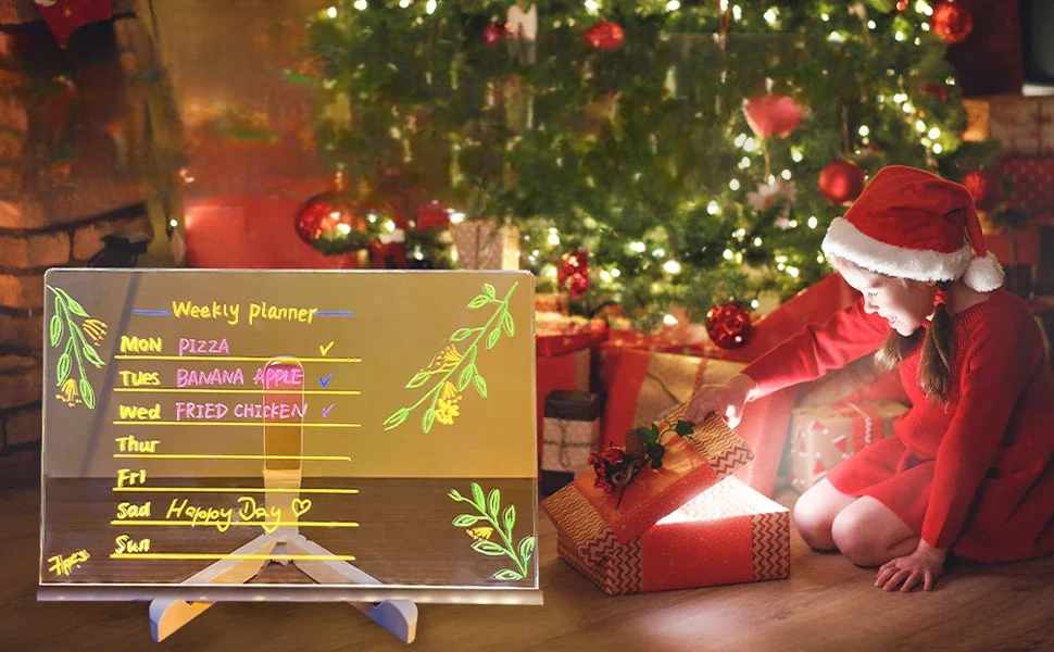 Tavoletta da disegno luminosa LED trasparente per bambini – Memo cancellabile, lavagna magica con pennarello a 7 colori e supporto