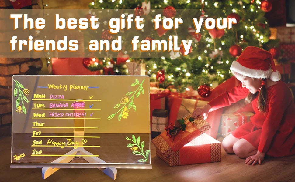Transparent LED Light Drawing Board for Kids – Erasable Memo, Magic Board with 7-Color Marker Pen and Stand