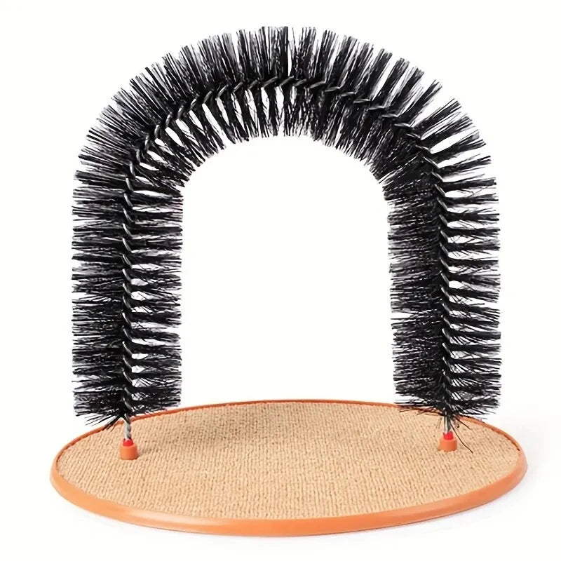Self-Grooming Cat Toy – Massage Arch with Brush and Scratching Pad, Interactive Black Cat Toy