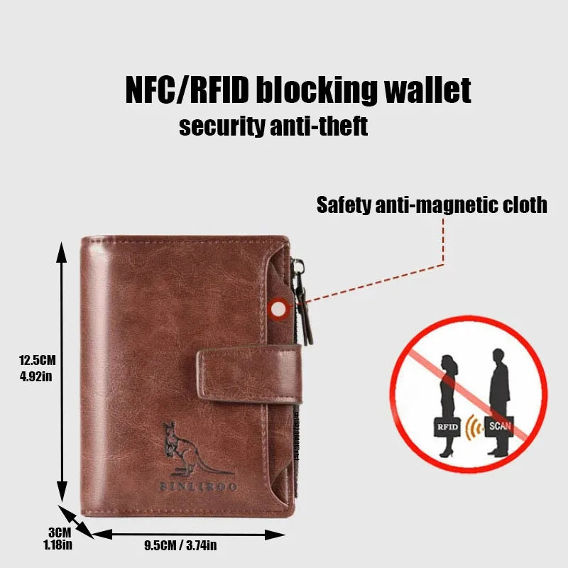 Men’s Leather Wallet – RFID Secure Card Holder, Zipper Coin Pocket, Compact Stylish & Practical Design