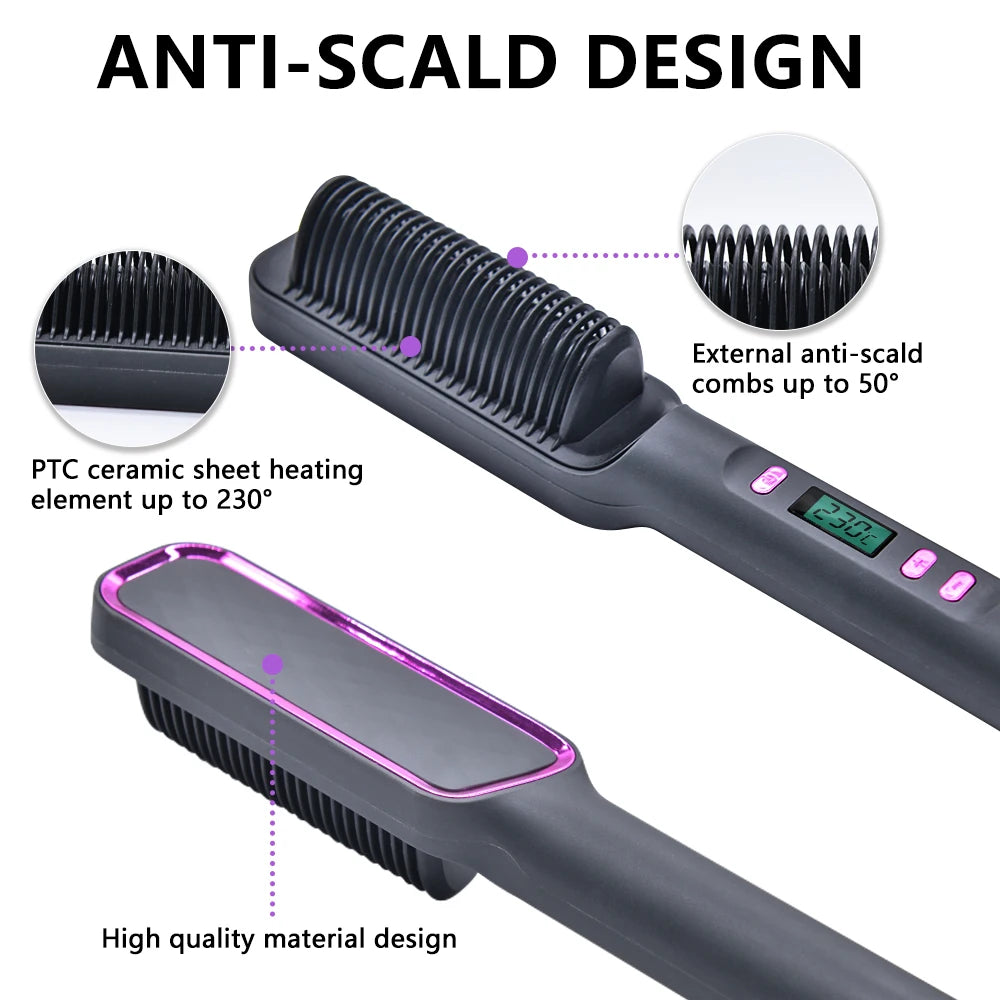 Multifunctional heated electric comb – Hair straightener, negative ion, anti-scald, fast straightening brush