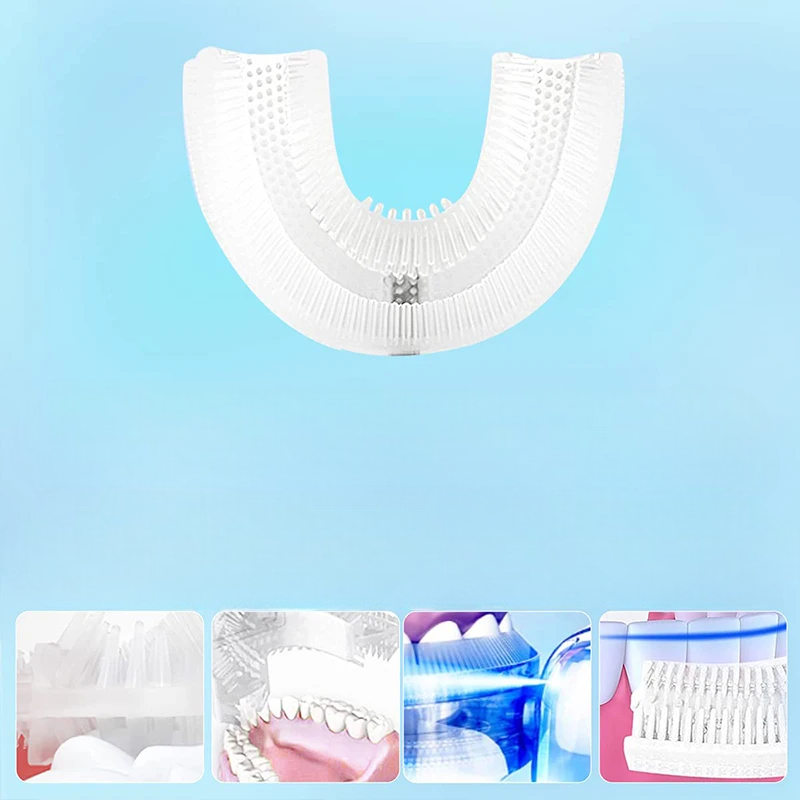 Spazzolino da denti elettrico automatico a forma di U, setole in silicone ricaricabili senza fili, pulizia portatile, spazzolino automatico di alta qualità