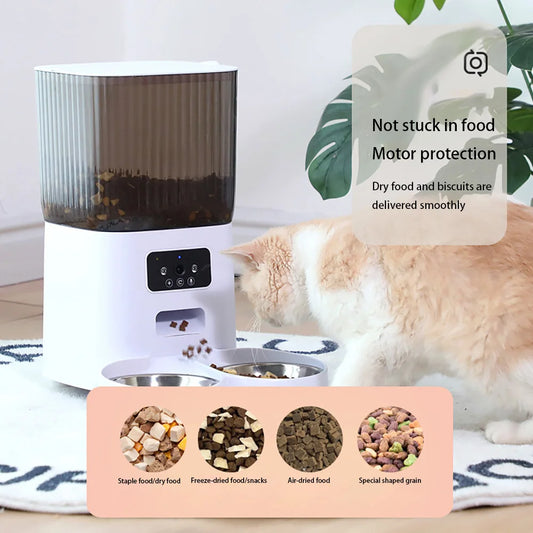 5L Smart Automatic Feeder for Cats and Dogs – Camera, Double Bowl, Dry Food Dispenser with Voice and Video Recording