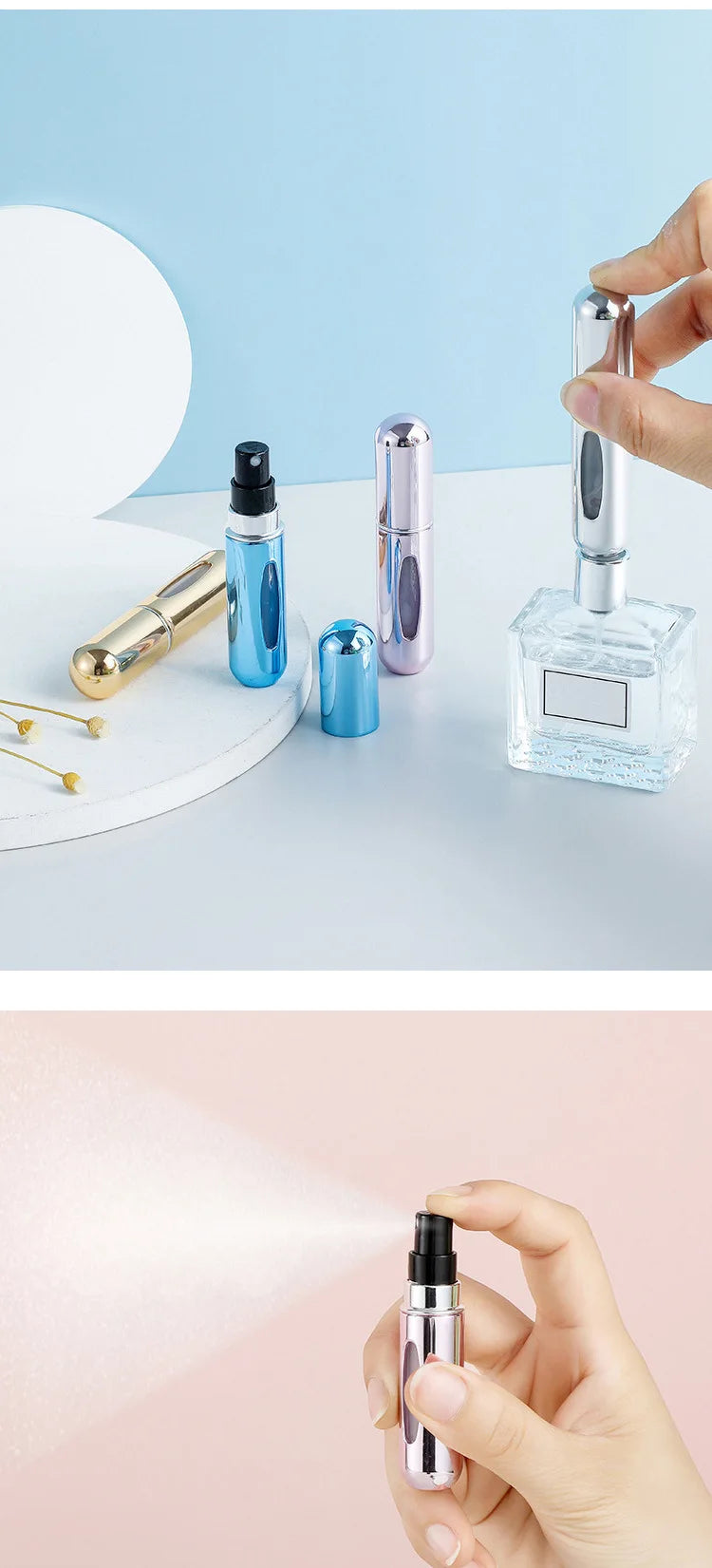 5ml Perfume Refill Bottle, Mini Portable Refillable Spray, Perfume Pump, Empty Cosmetic Containers, Atomizer for Travel Use