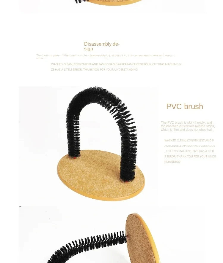 Self-Grooming Cat Toy – Massage Arch with Brush and Scratching Pad, Interactive Black Cat Toy