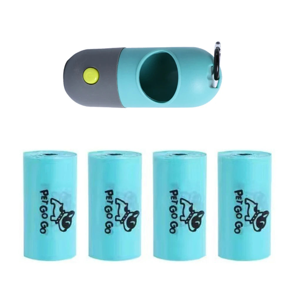 Dog Poop Bag Dispenser with Hanging Hook, Portable Travel Trash Bags, Dog Waste Pickup, Pet Cleaning Equipped with LED Light
