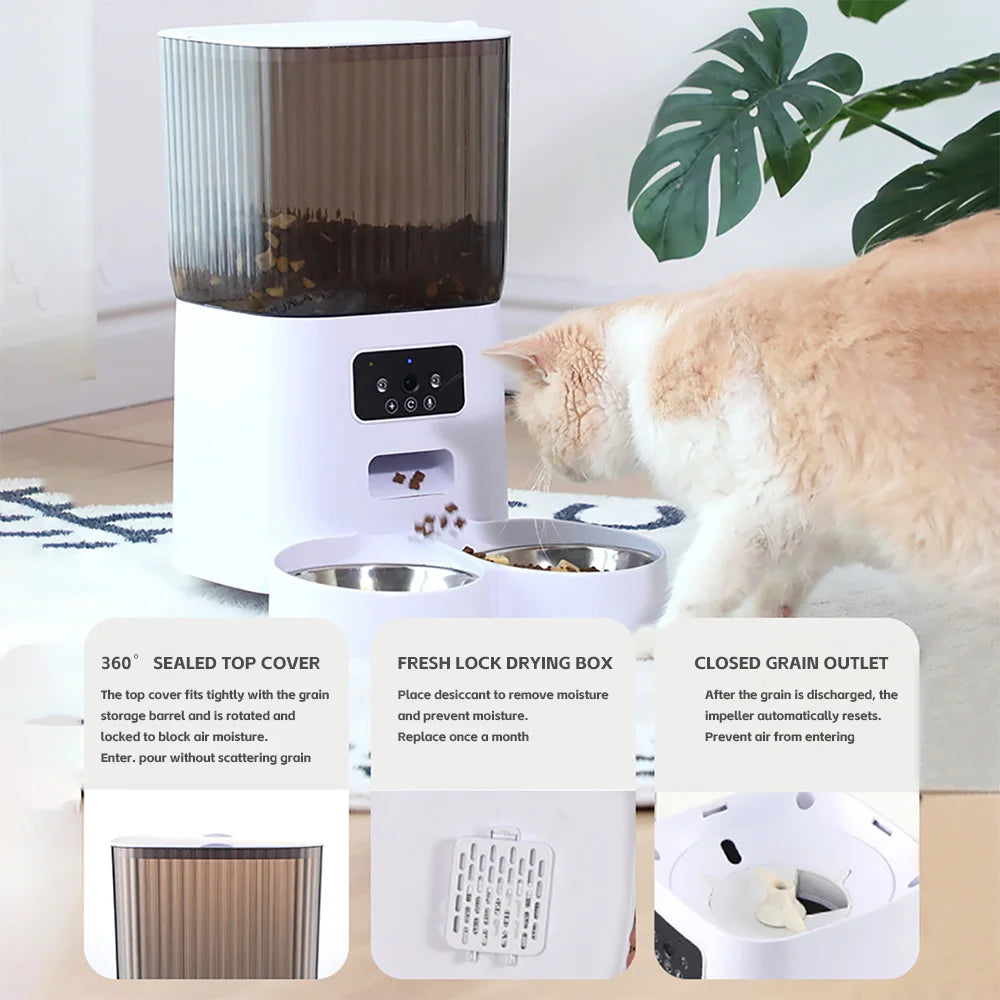 5L Smart Automatic Feeder for Cats and Dogs – Camera, Double Bowl, Dry Food Dispenser with Voice and Video Recording