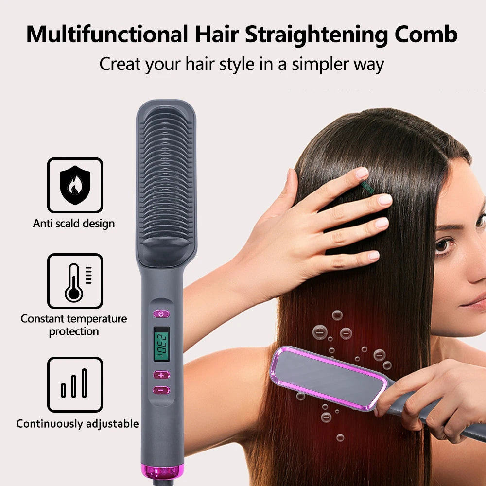Multifunctional heated electric comb – Hair straightener, negative ion, anti-scald, fast straightening brush