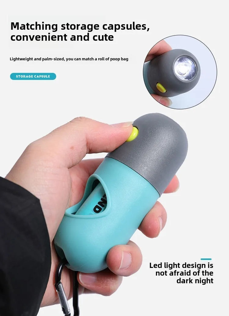 Dog Poop Bag Dispenser with Hanging Hook, Portable Travel Trash Bags, Dog Waste Pickup, Pet Cleaning Equipped with LED Light