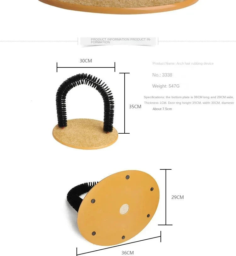Self-Grooming Cat Toy – Massage Arch with Brush and Scratching Pad, Interactive Black Cat Toy