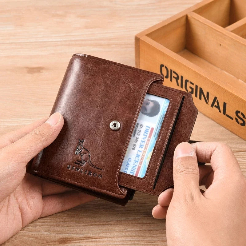 Men’s Leather Wallet – RFID Secure Card Holder, Zipper Coin Pocket, Compact Stylish & Practical Design