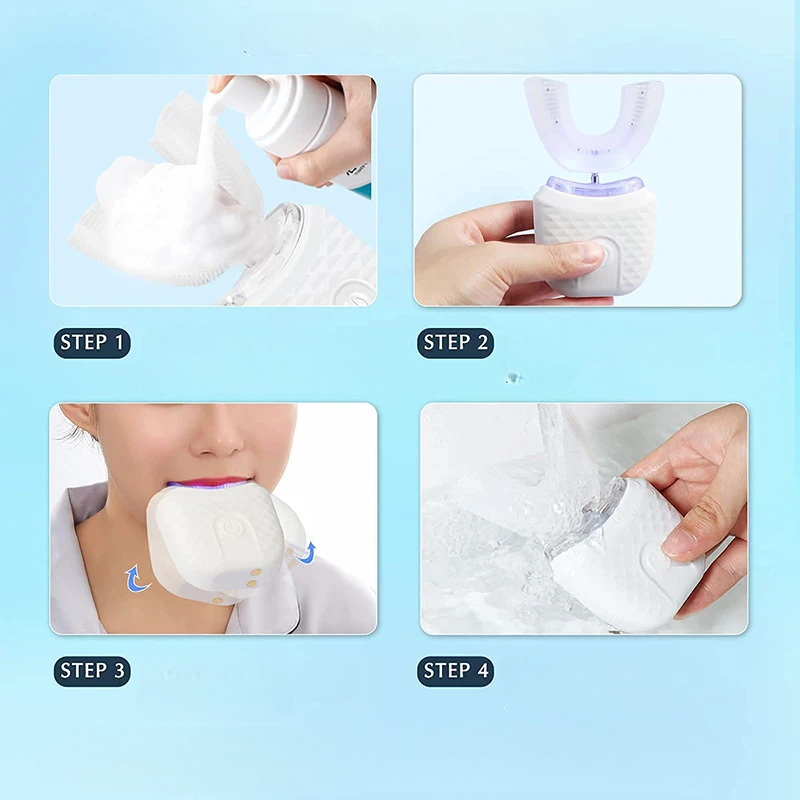 Spazzolino da denti elettrico automatico a forma di U, setole in silicone ricaricabili senza fili, pulizia portatile, spazzolino automatico di alta qualità