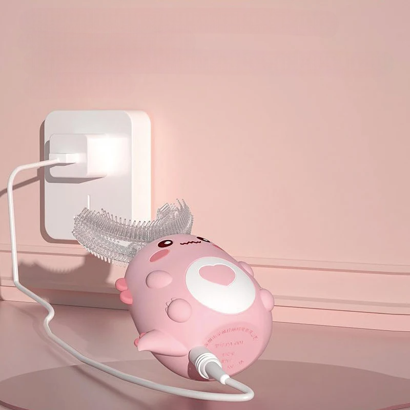 Spazzolino elettrico a forma di U per bambini, spazzolino intelligente in silicone, spazzolino sonico automatico, Leuven Cartoon, 360°