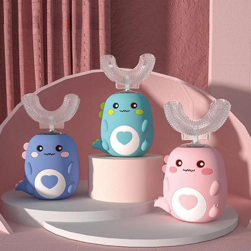 Spazzolino elettrico a forma di U per bambini, spazzolino intelligente in silicone, spazzolino sonico automatico, Leuven Cartoon, 360°