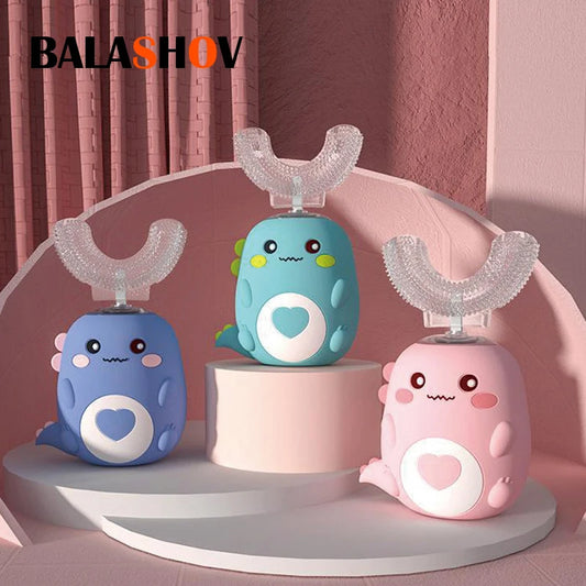 U-Shaped Electric Toothbrush for Kids, Smart Silicone Toothbrush for Kids, Automatic Sonic Toothbrush, Leuven Cartoon, 360°