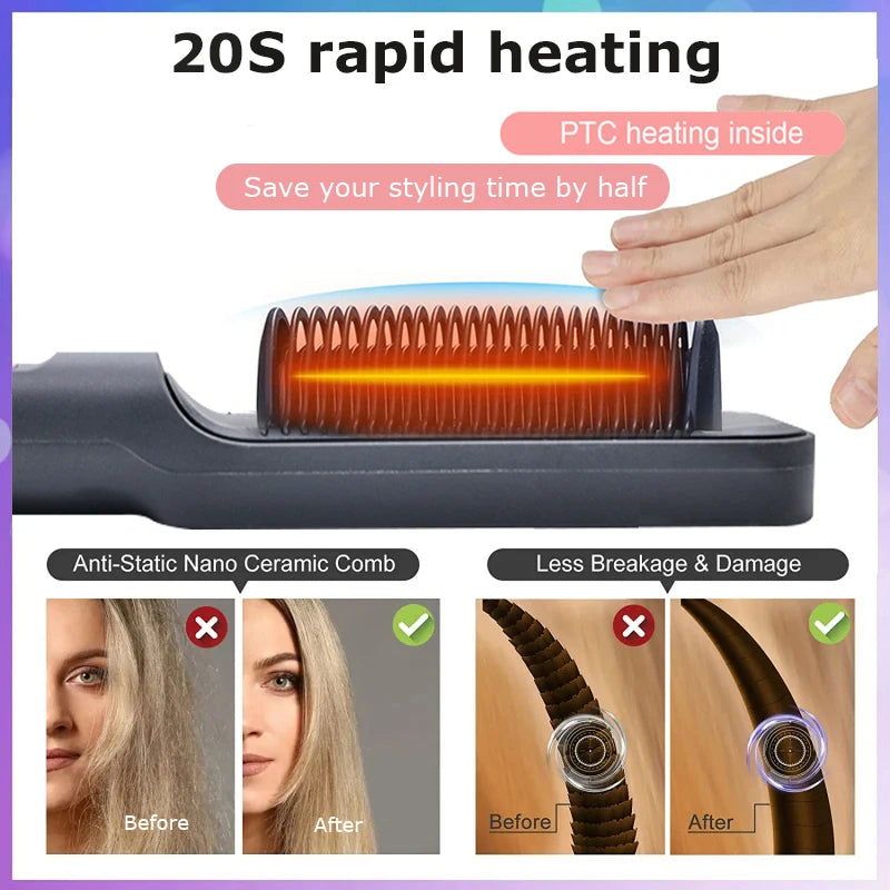 Multifunctional heated electric comb – Hair straightener, negative ion, anti-scald, fast straightening brush
