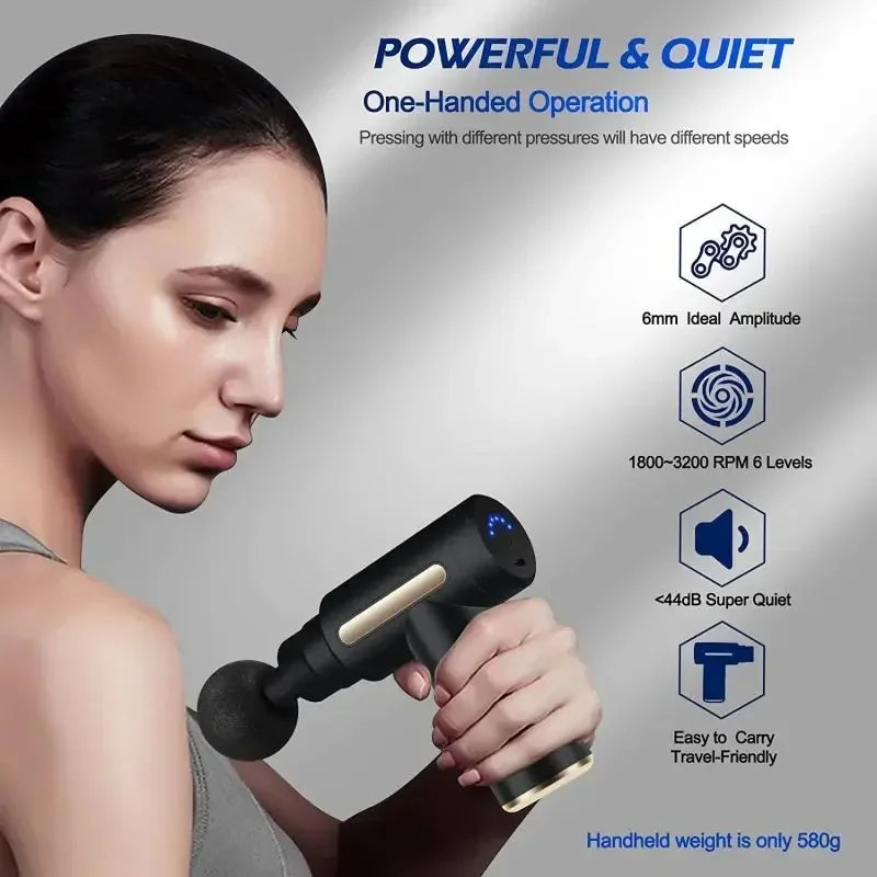 PAQIN Facial Massage Gun – Mini Electric Percussion Massager, 9 Levels, 4 Interchangeable Heads, Touchscreen LED Display, Quiet &amp; USB Rechargeable