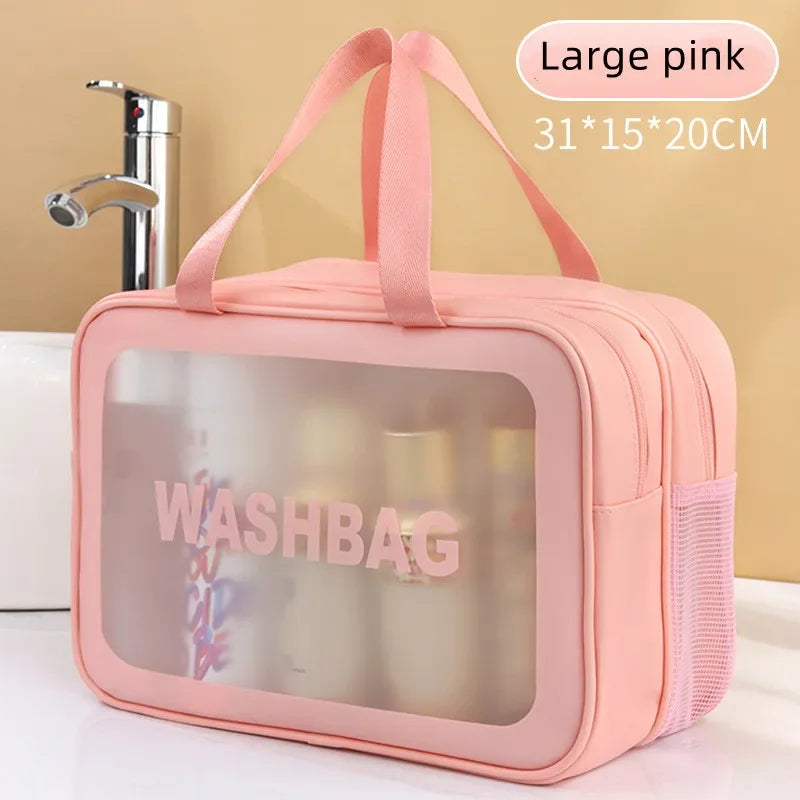 Transparent PU makeup bag – Dual dry and wet compartments, portable cosmetic bag for travel, fitness and swimming