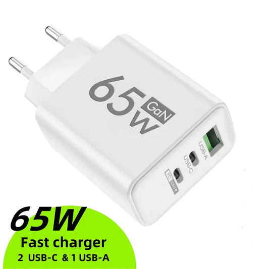GAN 65W Fast Charging USB European Plug QC3.0 EU KR PD Fast Charging Head