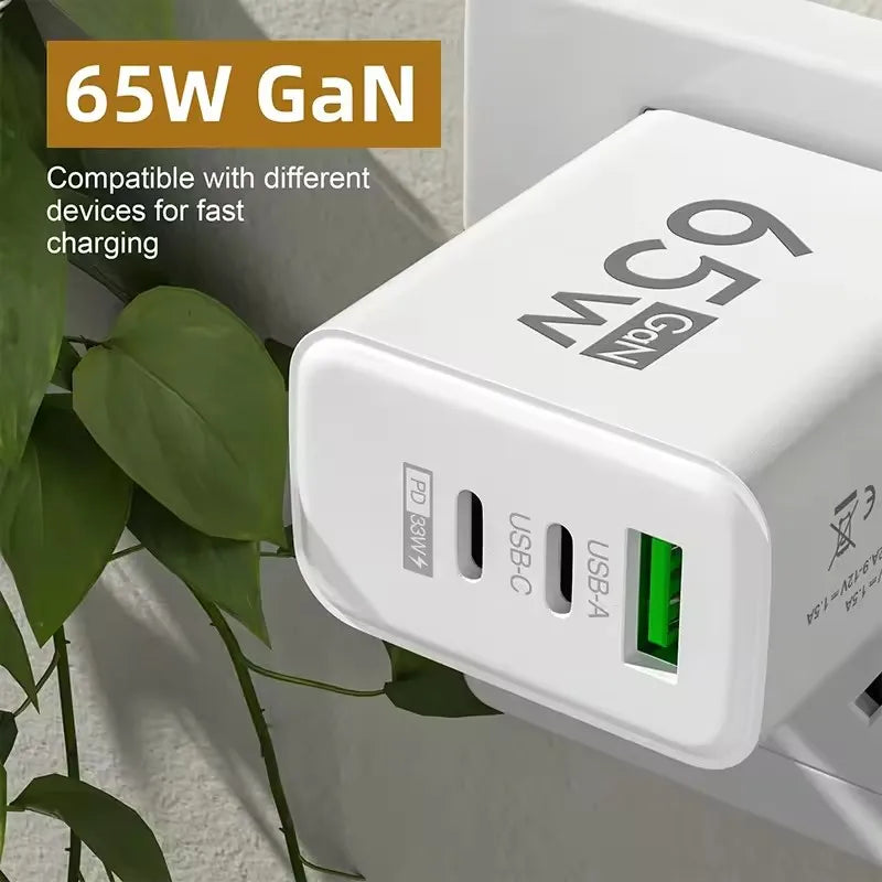 GAN 65W Fast Charging USB European Plug QC3.0 EU KR PD Fast Charging Head
