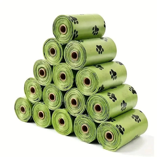 Thick Dog Poop Bags – 8 or 16 Rolls, Leak-Proof, for Walks and Outdoor Use, Random Green Pattern