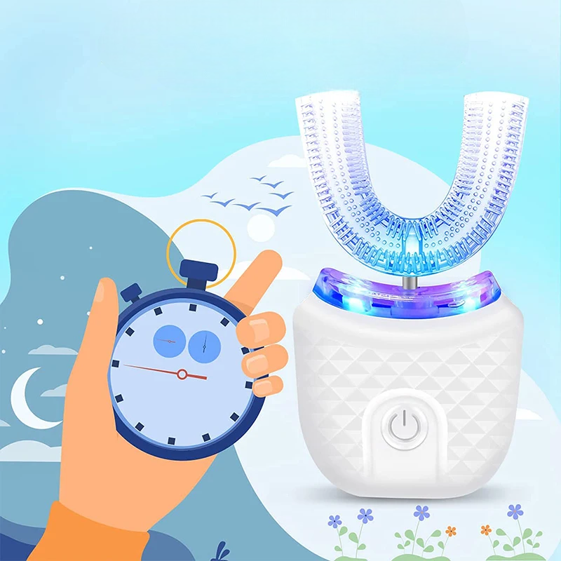 Spazzolino da denti elettrico automatico a forma di U, setole in silicone ricaricabili senza fili, pulizia portatile, spazzolino automatico di alta qualità