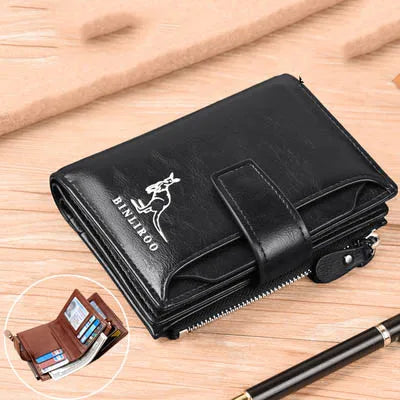 Men’s Leather Wallet – RFID Secure Card Holder, Zipper Coin Pocket, Compact Stylish & Practical Design