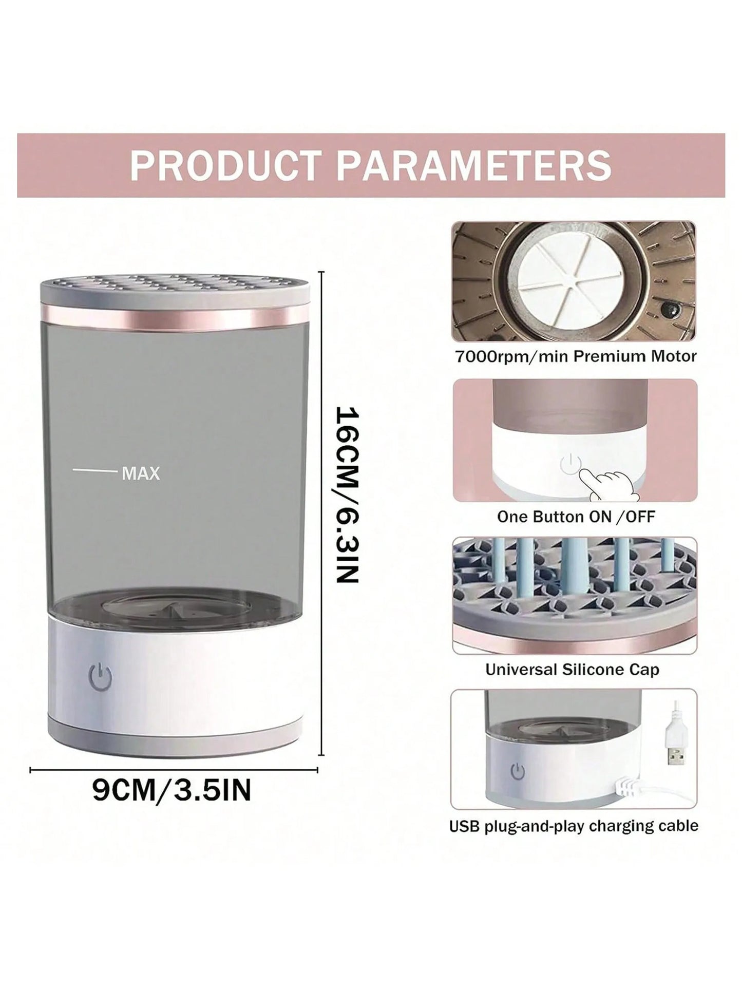 Limpiador eléctrico de brochas de maquillaje – 7000 rpm, USB, silencioso y universal