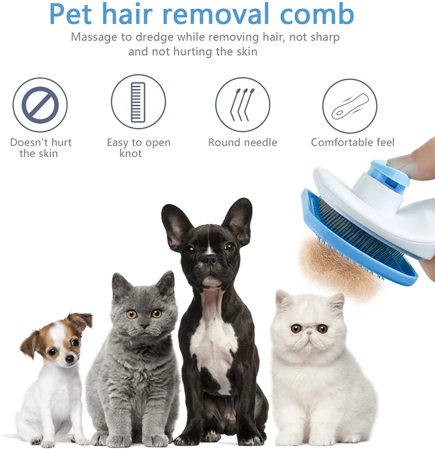 Deshedding brush for dogs and cats – grooming comb for long hair, effective hair removal, pet bath brush
