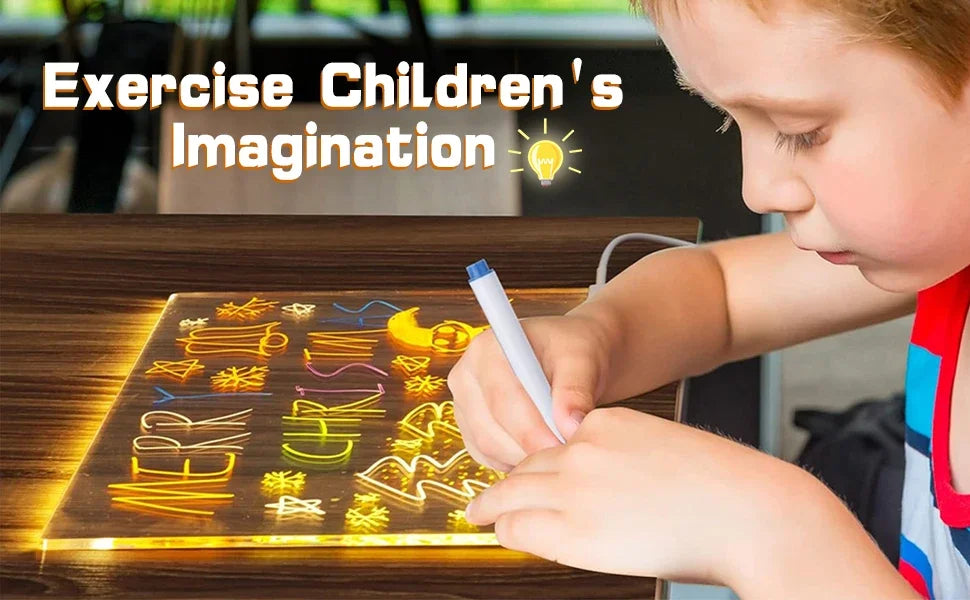 Transparent LED Light Drawing Board for Kids – Erasable Memo, Magic Board with 7-Color Marker Pen and Stand