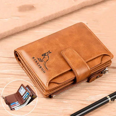 Men’s Leather Wallet – RFID Secure Card Holder, Zipper Coin Pocket, Compact Stylish & Practical Design