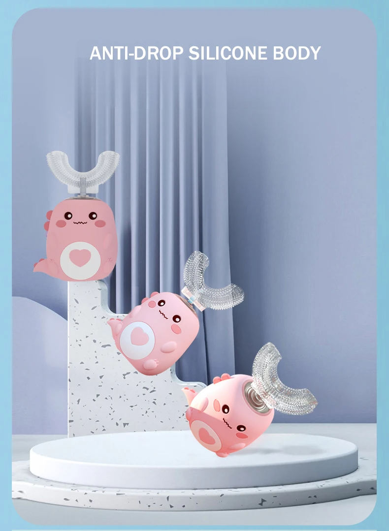 Spazzolino elettrico a forma di U per bambini, spazzolino intelligente in silicone, spazzolino sonico automatico, Leuven Cartoon, 360°